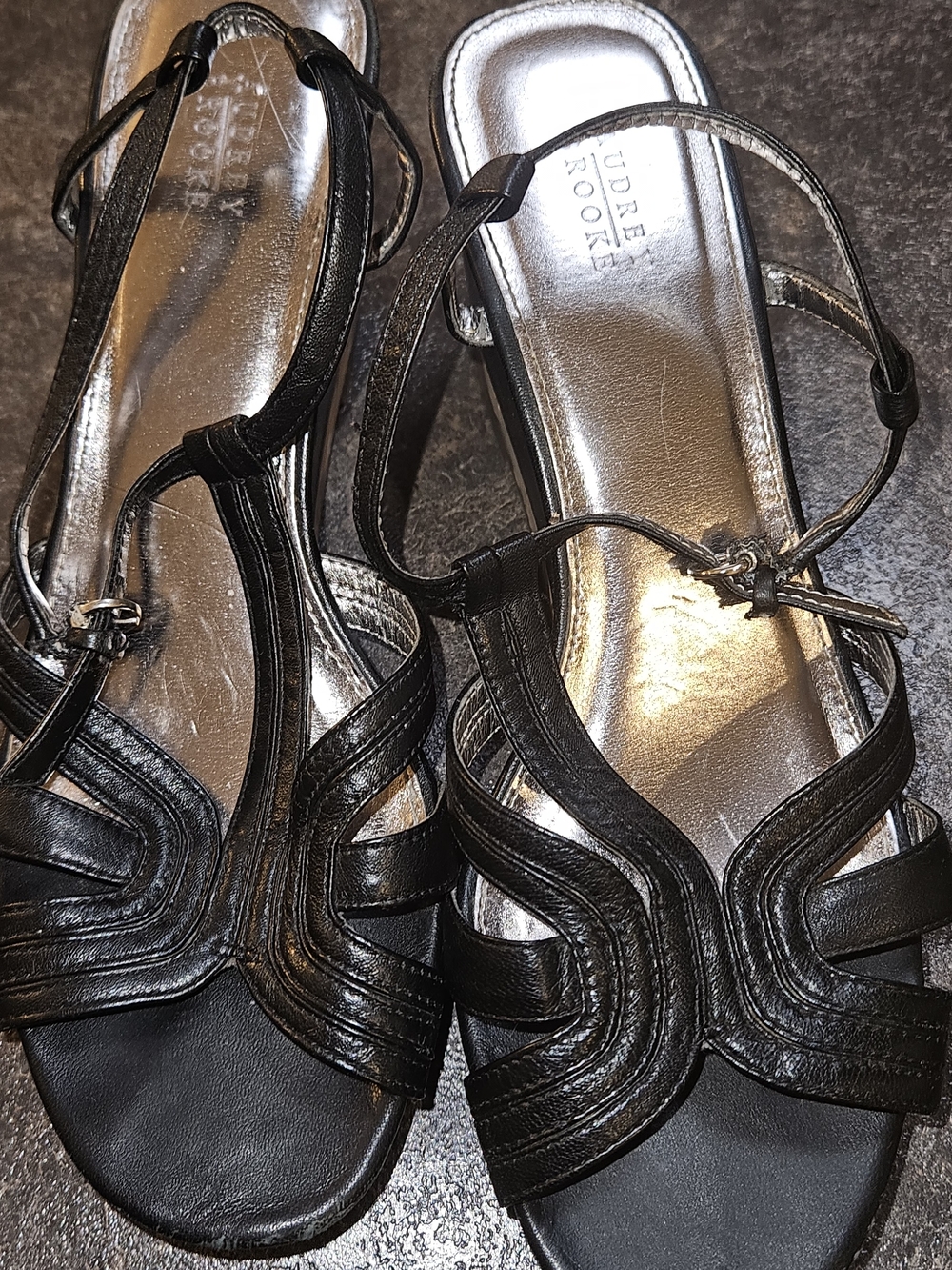 Audrey Brooke Black Strappy Slingback Sandals